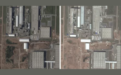 Супутникові знімки, зроблені в травні (ліворуч) та липні (праворуч), показують, як в Татарстані проводяться підготовчі роботи для реалізації проекту розширення