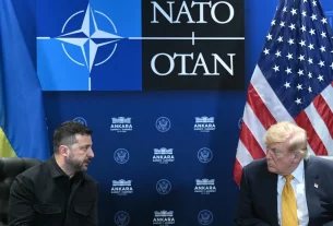 Зеленський та Трам дивляться один на одного на саміті НАТО