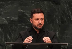 Президент України Володимир Зеленський виступає під час 81-ї сесії Генеральної Асамблеї Організації Об’єднаних Націй у штаб-квартирі ООН у середу, 23 вересня 2026 року