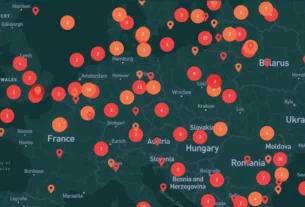 карта на якій зафіксовано інцеденти диверсій по всій Європі