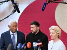 Голова Європейської ради Антоніу Коста, президент України Володимир Зеленський та голова Європейської комісії Урсула фон дер Ляєн