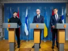 Президент України Володимир Зеленський, прем’єр-міністр Йонас Гар Стьоре та президент Фінляндії Олександр Стабб виступають під час прес-конференції у вівторок, 20 жовтня 2026 року, в Осло, Норвегія.