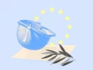 ілюстрація з військової каски та символі ЄС